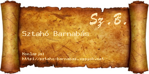 Sztahó Barnabás névjegykártya